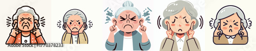 vector of a grandmother gesture covering his ears from sound