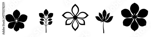 assorted botanical silhouettes: a collection of stylized floral and foliage designs. Flower simple icon. Stock vector.