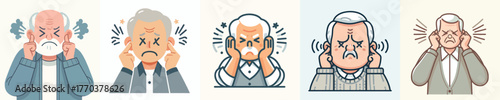 vector of a grandfather gesture covering his ears from sound