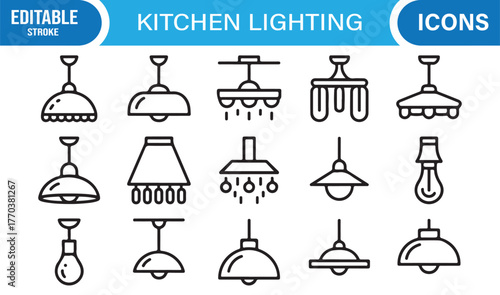 Editable stroke icon pack of home lighting fixtures
