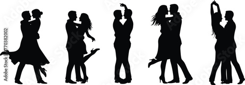 Silhouette, couple, dancing, romantic, ballroom, tango, waltz, salsa, swing, performance, passion, movement, elegant, graceful, partner, choreography, artistic, black,