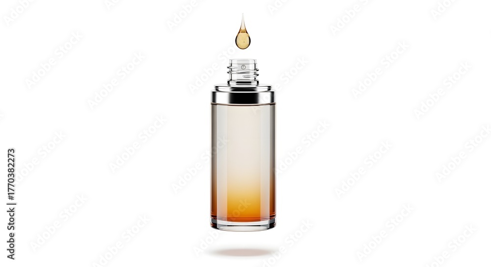 Obraz premium Golden Serum Dropping Into Glass Bottle for Skincare and Beauty
