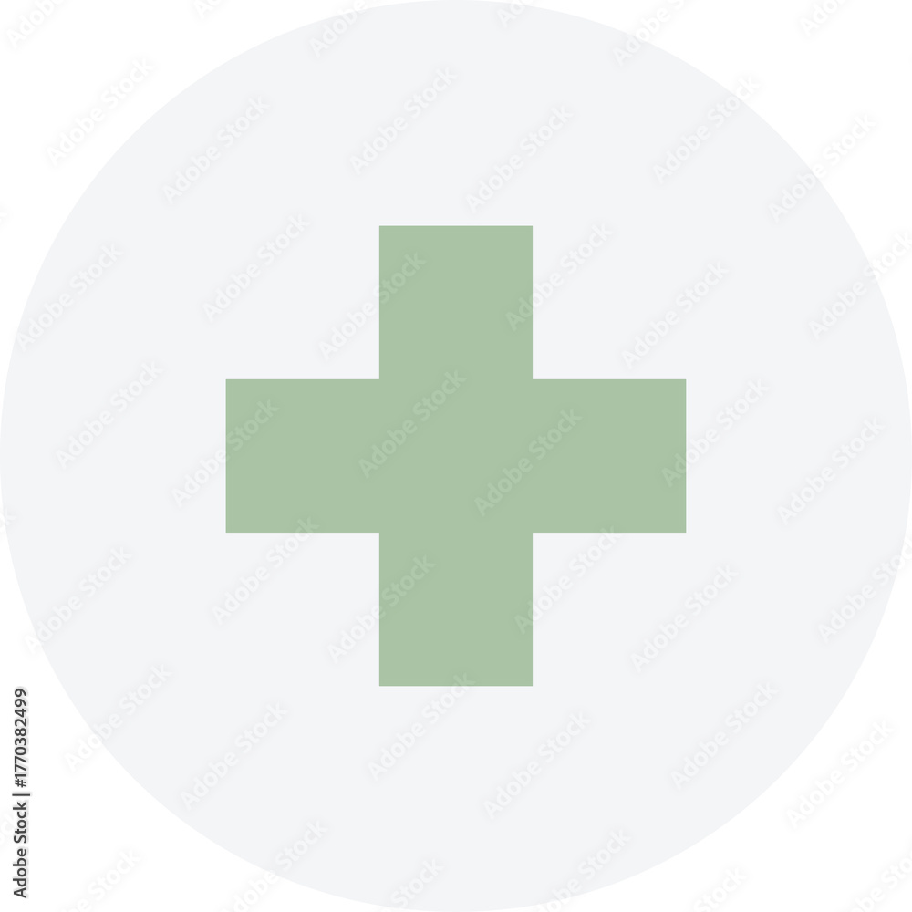 Fototapeta premium Medical Symbol of Green Cross Inside Gray Circle Isolated on Transparent Background
