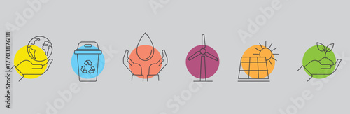 Ecology and Sustainability Icon Set – Renewable Energy, Nature, Environment, Green Technology