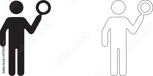 Man with a magnifying glass. Vector search icon.
