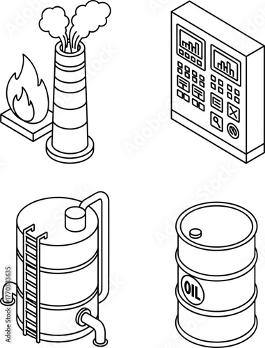 Oil and Gas Industry Isometric Line Icon Set