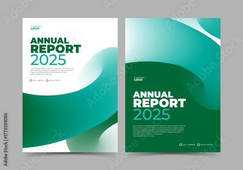 Annual report design cover template with green gradient shape