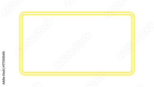 Realistic neon glowing yellow rectangular frame. Yellow banner light with bright neon effect. Shining neon glow plate or panel. Vector illustration.