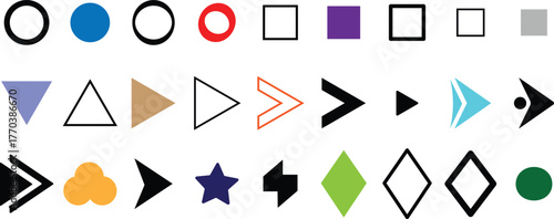Flèche and Arrow Bullet List Icons. flèche, Bullet List for PowerPoint Presentation, Bullet point collection, arrows set. Vector illustration. Bullet point collection for presentation
