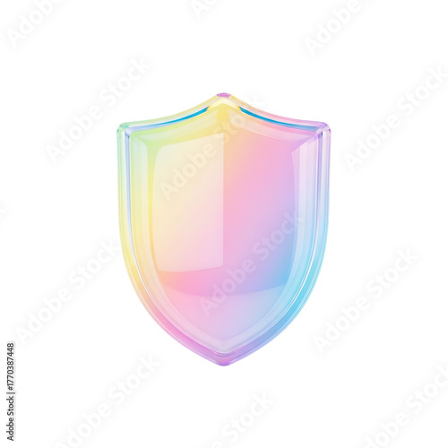 Holographic shield icon with rainbow colors isolated on transparent background