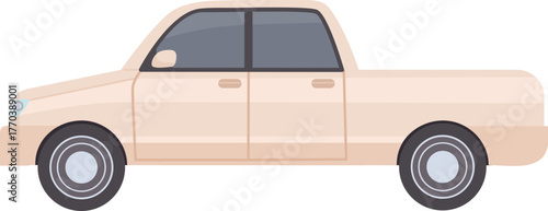 Flat cars. Cartoon vehicle side view. Taxi, minivan, mini car, suv and pickup truck. City auto transport icons. Automobile design vector set
