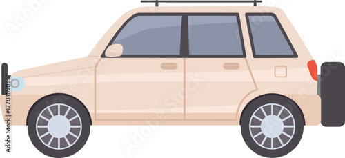 Flat cars. Cartoon vehicle side view. Taxi, minivan, mini car, suv and pickup truck. City auto transport icons. Automobile design vector set