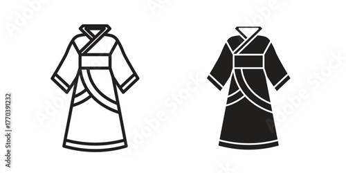 Chinese dress icon illustrations collection. editable stroke outline and flat style