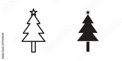 Christmas tree icon illustrations collection. editable stroke outline and flat style