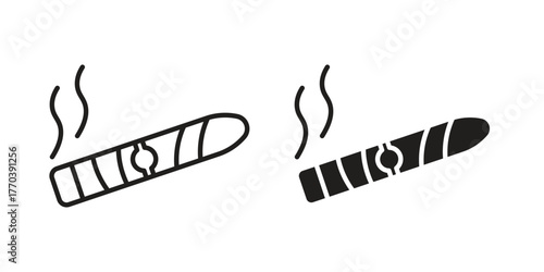 Cigar icon illustrations collection. editable stroke outline and flat style