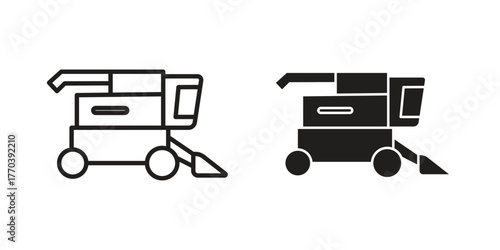 Combine harvester icon illustrations collection. editable stroke outline and flat style