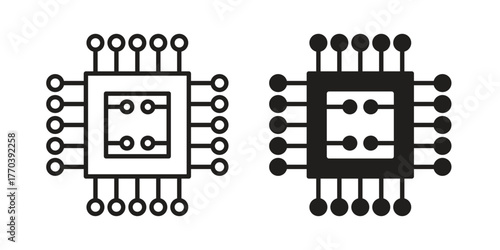 Computer microchip icon illustrations collection. editable stroke outline and flat style