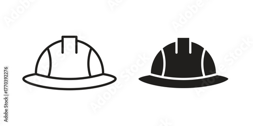 Construction safety helmet icon illustrations collection. editable stroke outline and flat style