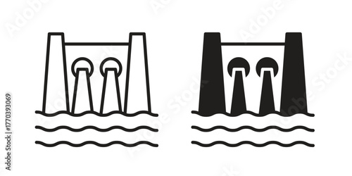 Dam icon illustrations collection. editable stroke outline and flat style