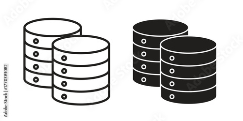 Database icon illustrations collection. editable stroke outline and flat style