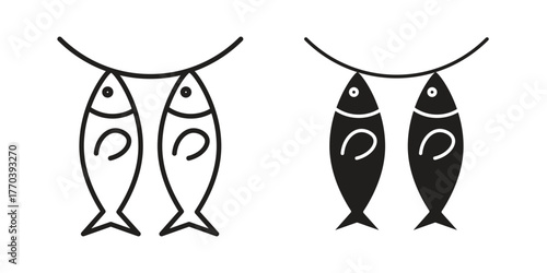 Dried fish icon illustrations collection. editable stroke outline and flat style