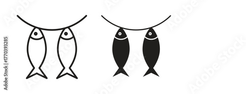 Dried fish icon illustrations collection. editable stroke outline and flat style