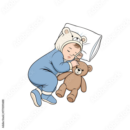 Sweet Dreams Adorable Baby Sleeping with Teddy Bear