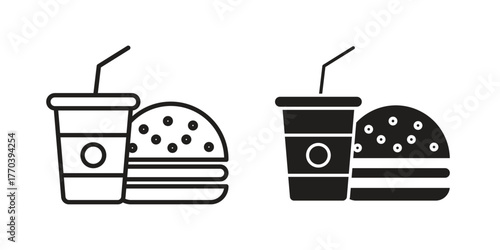 Fast food icon illustrations collection. editable stroke outline and flat style