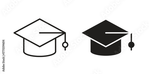 Graduation hat icon illustrations collection. editable stroke outline and flat style