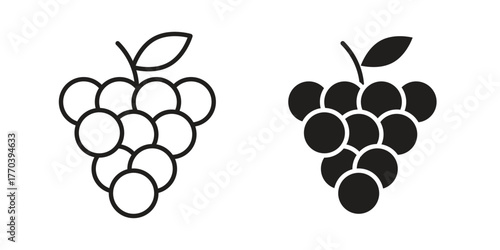 Grape icon illustrations collection. editable stroke outline and flat style