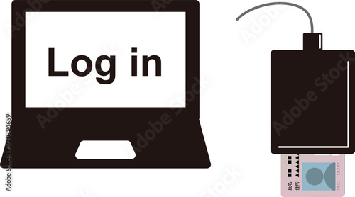 ICカードリーダーでマイナンバーカードを読み取ってログインするイメージイラスト