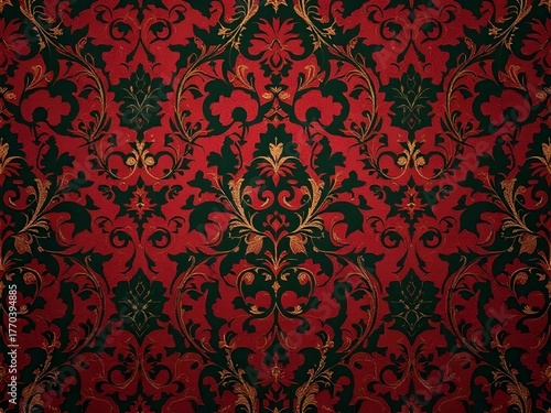 Luxurious Red and Gold Ornate Damask Motif