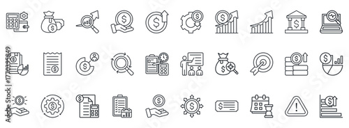 Budget Icon Set. Contains Icons That Are Relevant For Business. Designed In Vector Outline Style