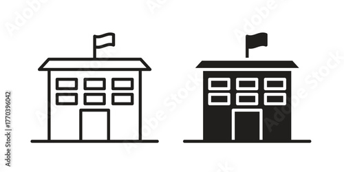 Institution icon illustrations collection. editable stroke outline and flat style