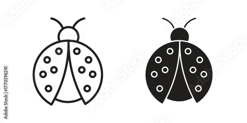 Ladybug icon illustrations collection. editable stroke outline and flat style