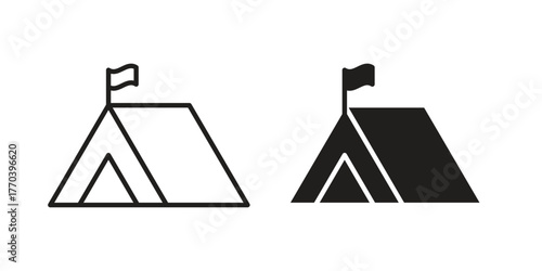 Military tent icon illustrations collection. editable stroke outline and flat style