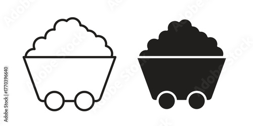 Mine wagon icon illustrations collection. editable stroke outline and flat style