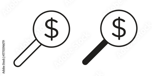 Money finder icon illustrations collection. editable stroke outline and flat style