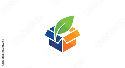 Stylized open box with a green leaf sprouting from the center, representing growth or eco-friendly delivery.