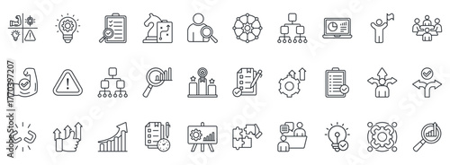 Swot Analysis Icon Set. Contains Icons That Are Relevant For Business. Designed In Vector Outline Style