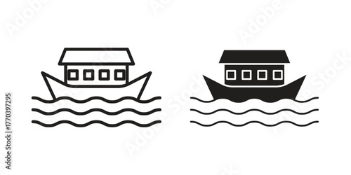 Noah Ark icon illustrations collection. editable stroke outline and flat style