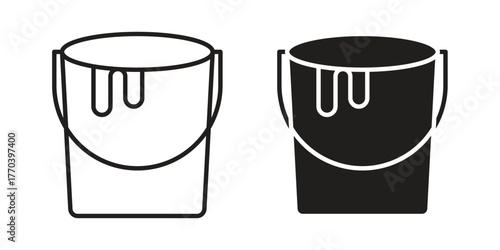 Paint bucket icon illustrations collection. editable stroke outline and flat style