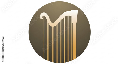 Elegant harp icon on a brown circle, a symbol of music, culture, and art, perfect for logos and designs
