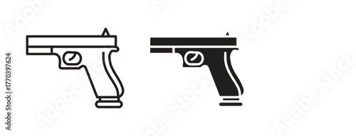 Pistol icon illustrations collection. editable stroke outline and flat style
