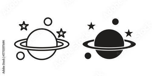 Planet saturn icon illustrations collection. editable stroke outline and flat style
