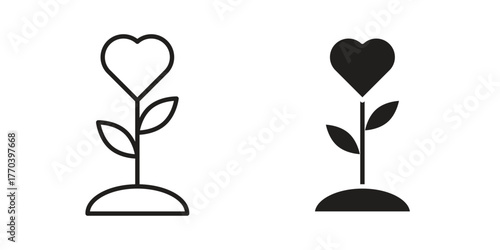 Plant heart icon illustrations collection. editable stroke outline and flat style