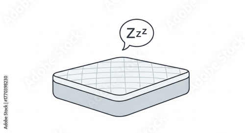 Illustration of a mattress with a speech bubble containing the letters zzz