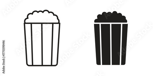 Popcorn icon illustrations collection. editable stroke outline and flat style