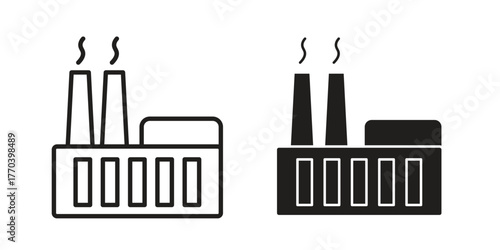 Power plant icon illustrations collection. editable stroke outline and flat style