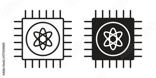 Quantum computing icon illustrations collection. editable stroke outline and flat style